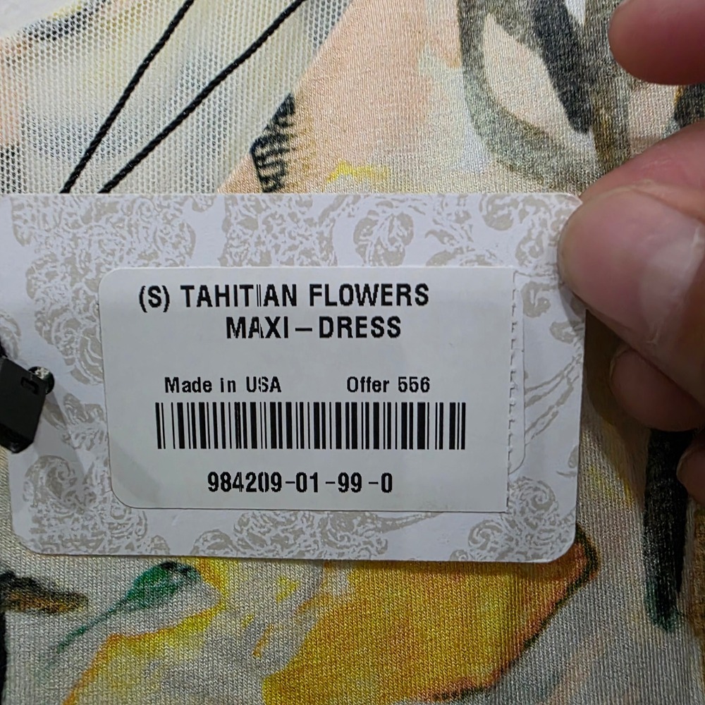 Peruvian Connection Tahitian Flowers Maxi Dress Floral V-Neck Mesh Green Small - Picture 4 of 7